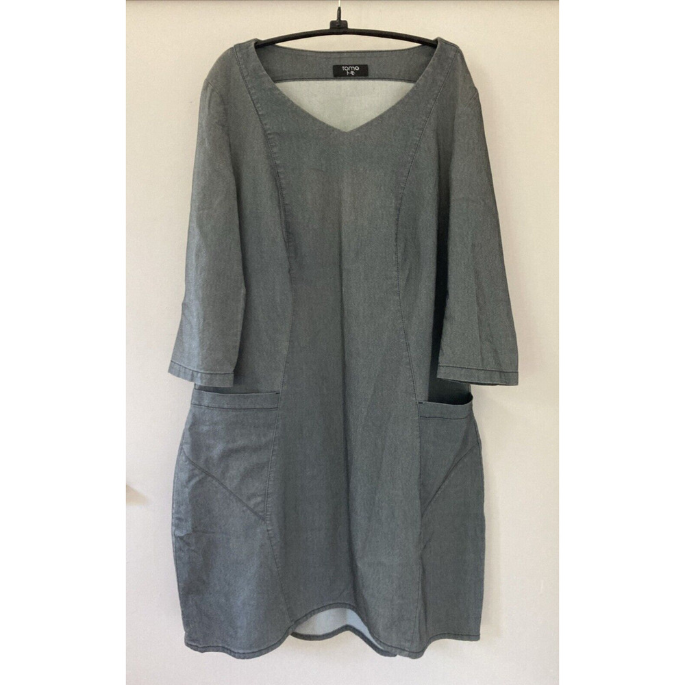 Tomo Germany Modern Sheath Lagenlook Pockets Tunic Cotton Stretch Dress L XL 40"